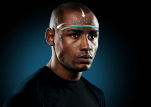 Man wearing a Veo Strip showing sweat dripping down the side of his face from his forehead